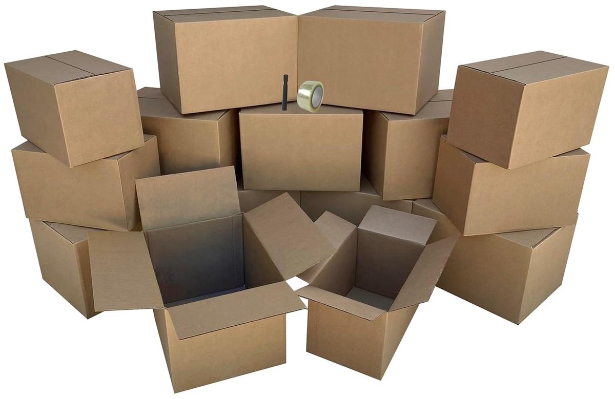Verhuisdozen Set - Verhuispakket Kartonnen - Spullen Inpakken - Inclusief Verhuisbenodigdheden - 15 Stuks - Bruin