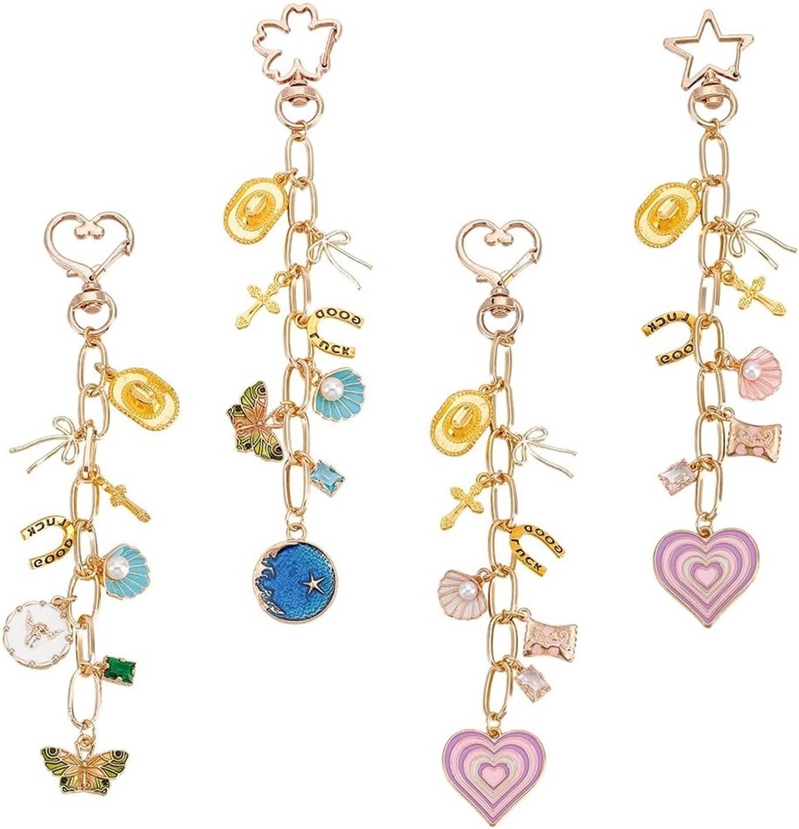 Enamel Alloy Pendant met Strass en Draaiende Clips voor Handtassen, Sleutels en Decoratie, Lengte 15.5-17 cm, Perfect als Cadeau