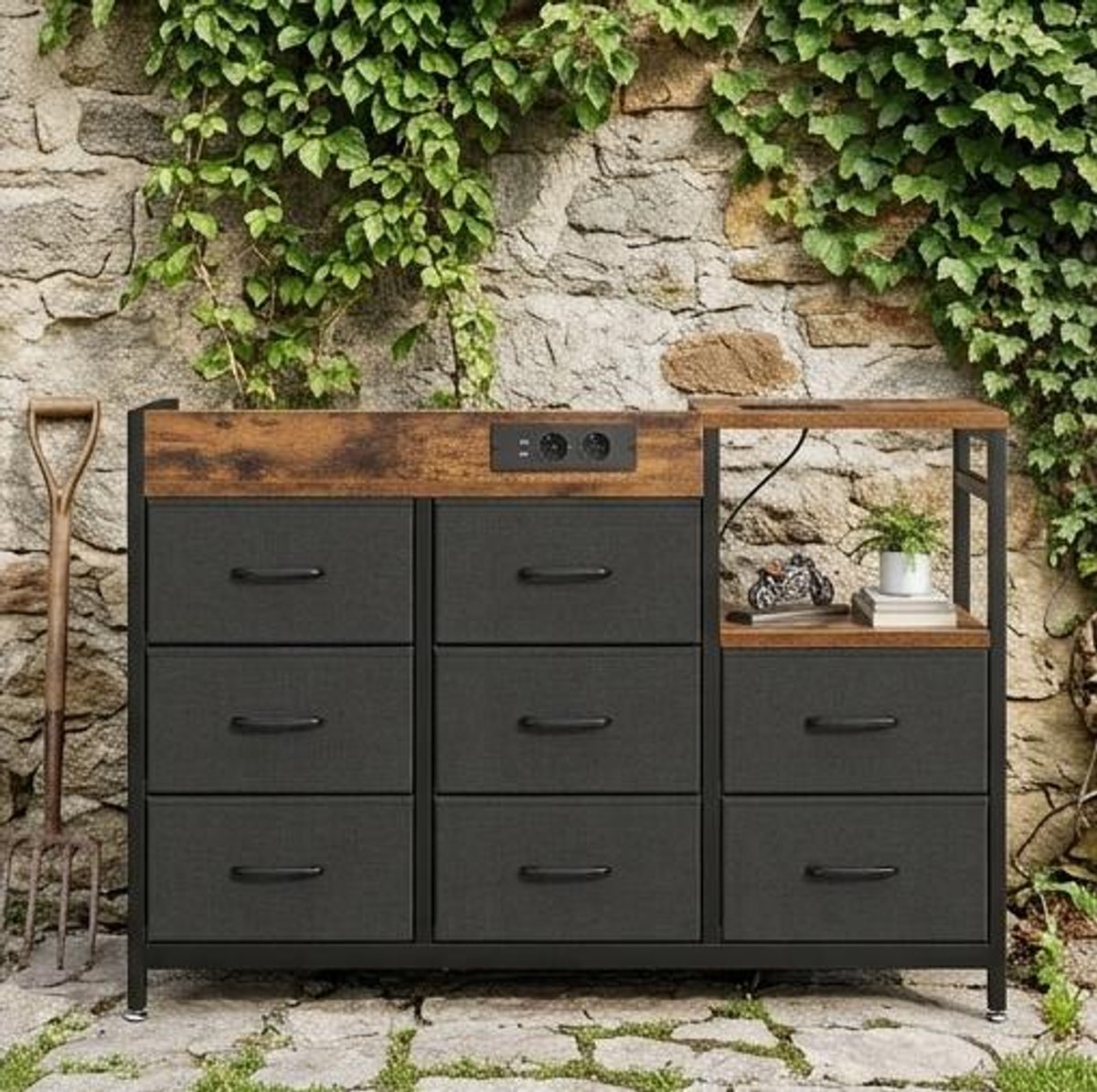 Commode met 8 Laden en - 132x30x88 cm - Zwart - Medahomestore