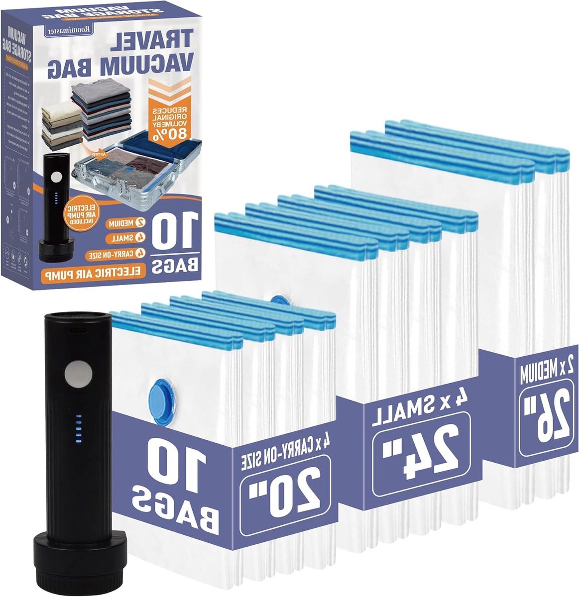 Vacuüm opbergzakken - Compressiezakken Reizen - Bagage Organiseren - Met Elektrische Pomp - 10 Combo Zakken - Transparant