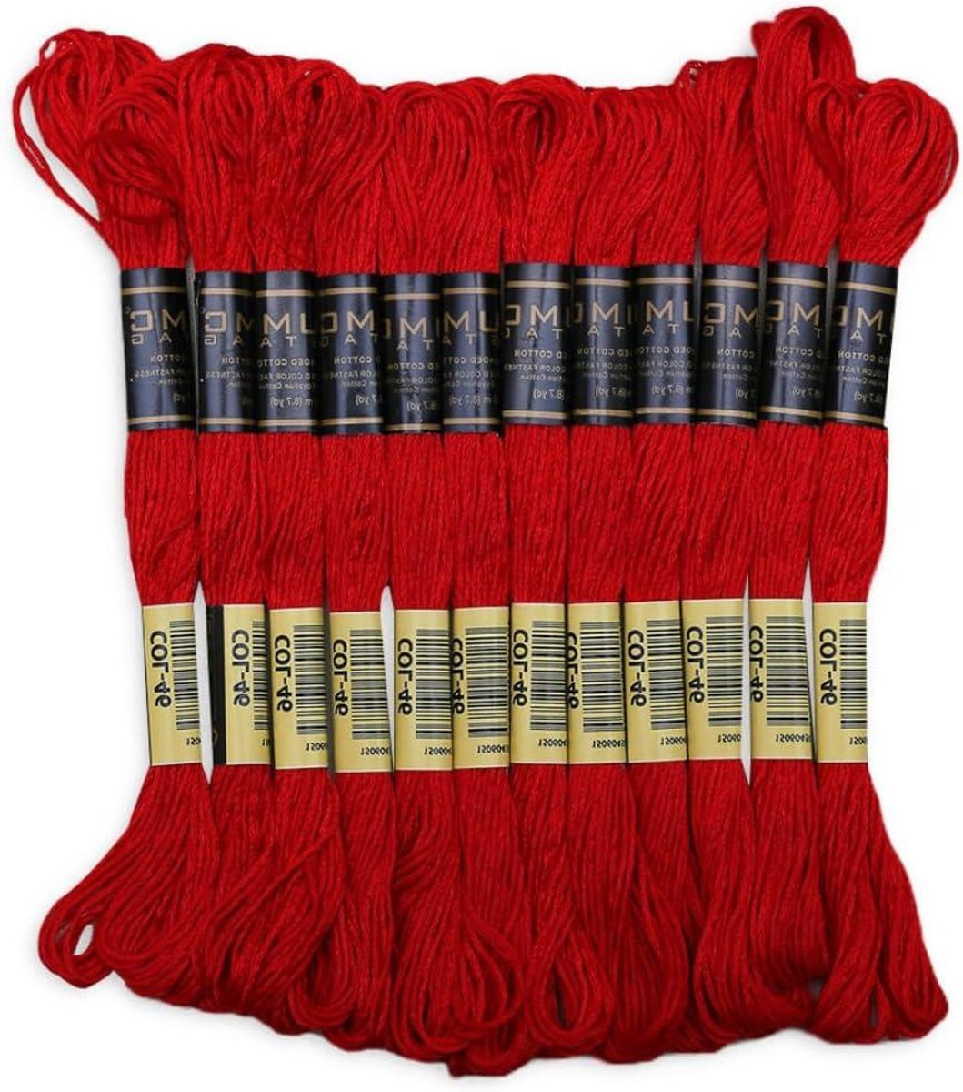 Borduurgaren Set - Borduurzijde Flos - Knutselen en Naaien - 100% Egyptisch Katoen - 12 Strengen - Felrood