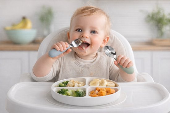 3 Setjes - Baby Bestekset - Vork en Lepel RVS - Kinderbestekset - Blauw Grijs Groen van Merkloos — afbeelding 4