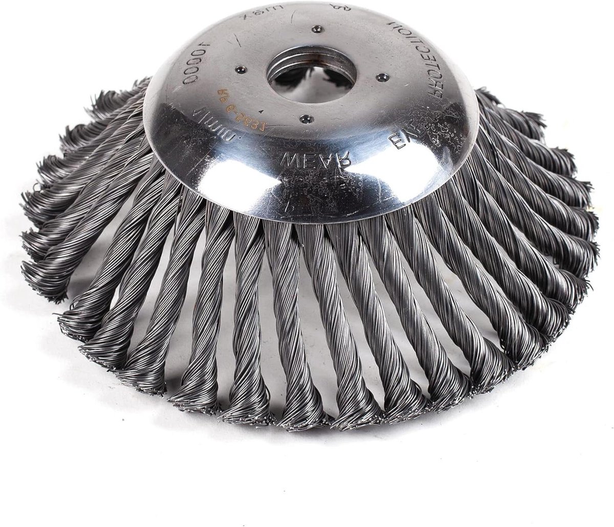 Conische Borstel - Grasmaaier Borstel - Onkruid Verwijderen - 32 Vlechten - 170 mm Boring 25.4 mm - Zilver