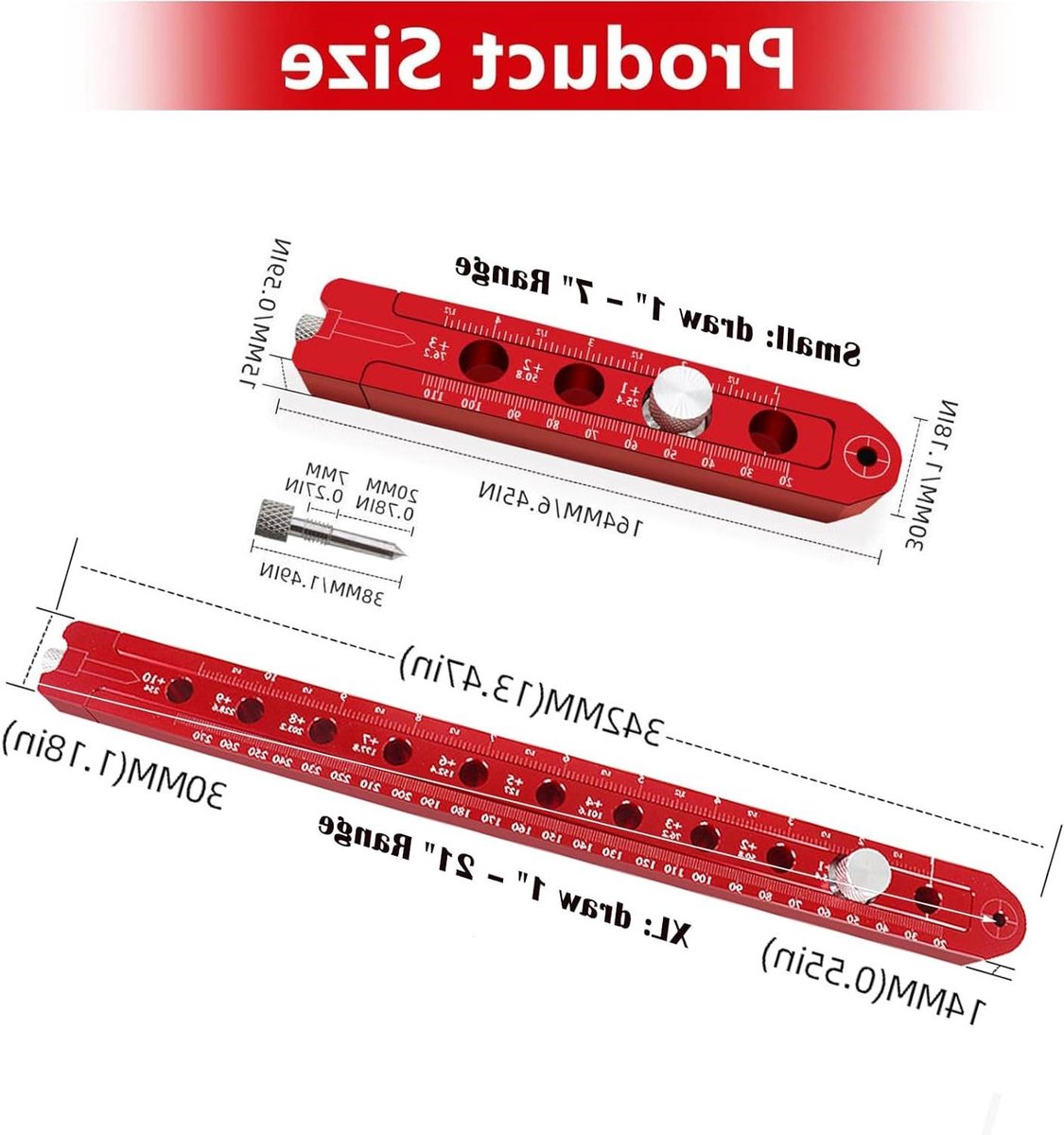 Houtbewerking Kompas - Cirkel Teken Tool - Cirkels Tekenen - Dubbele Laser Schaal - 1-21 Inch - Rood