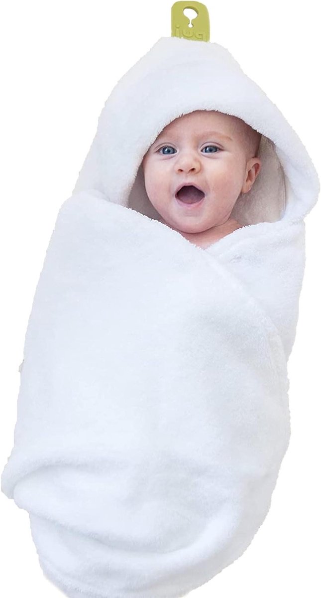 Babyhanddoek met capuchon - Wikkeldoek baby - Baby afdrogen - Handen vrij systeem - One size - Wit