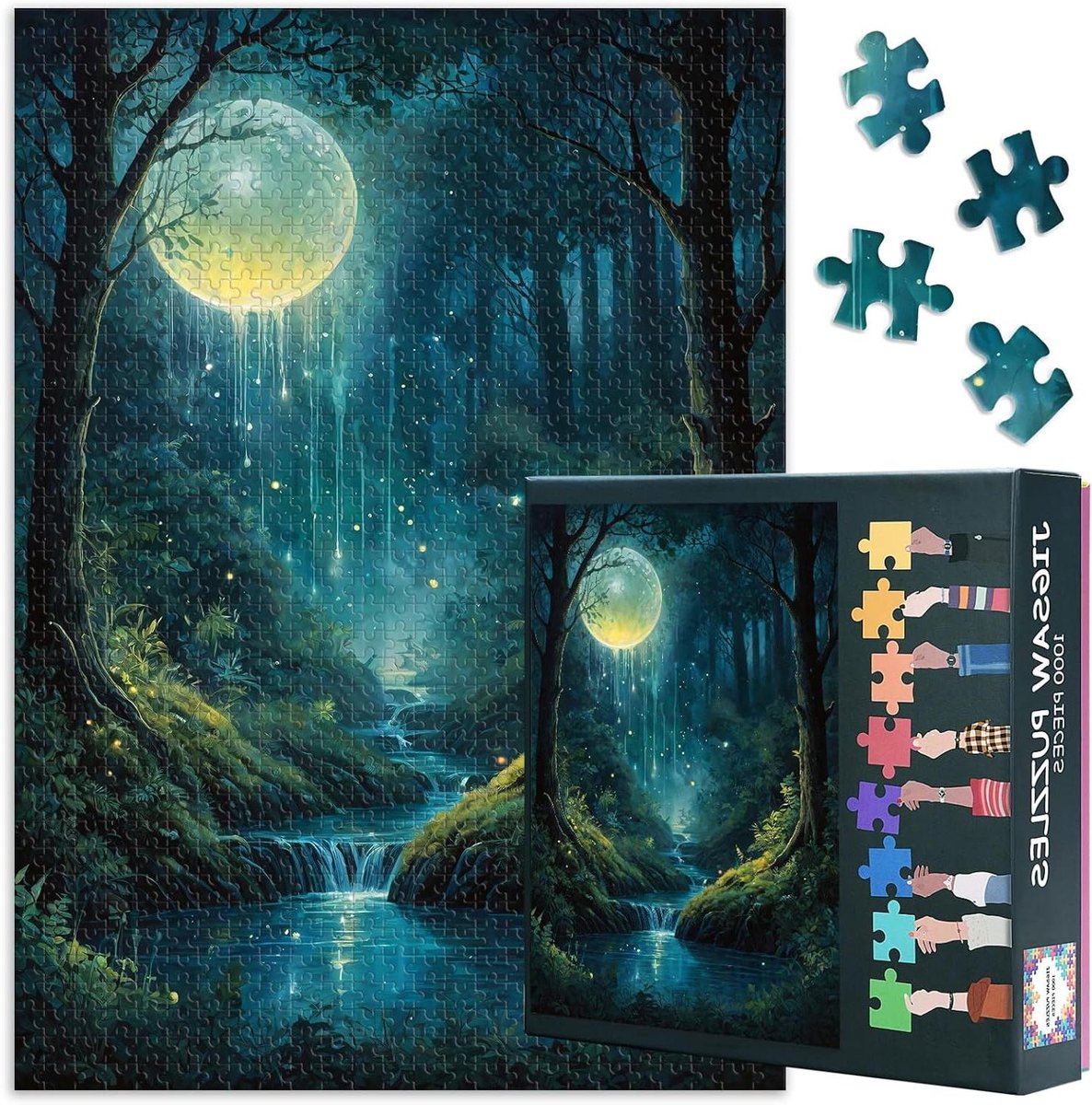 Maanlicht Puzzel - Landschap Puzzel - Ontspannen Tijd Verdrijven - 1000 Stukjes - 70 x 50 cm - Bos Kleuren