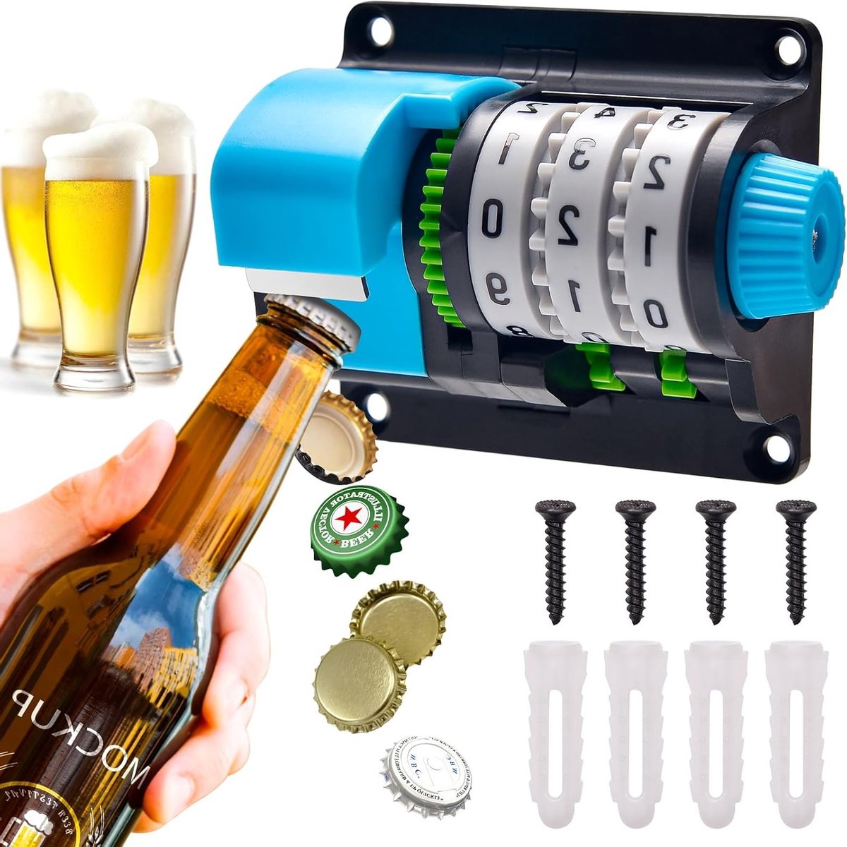 Muurbevestigde Flessenopener met Nauwkeurige Telling, Herbruikbare Kurkentrekker, Ideaal voor Bar, Keuken en Cadeaus voor Vader, Echtgenoot en Vrienden