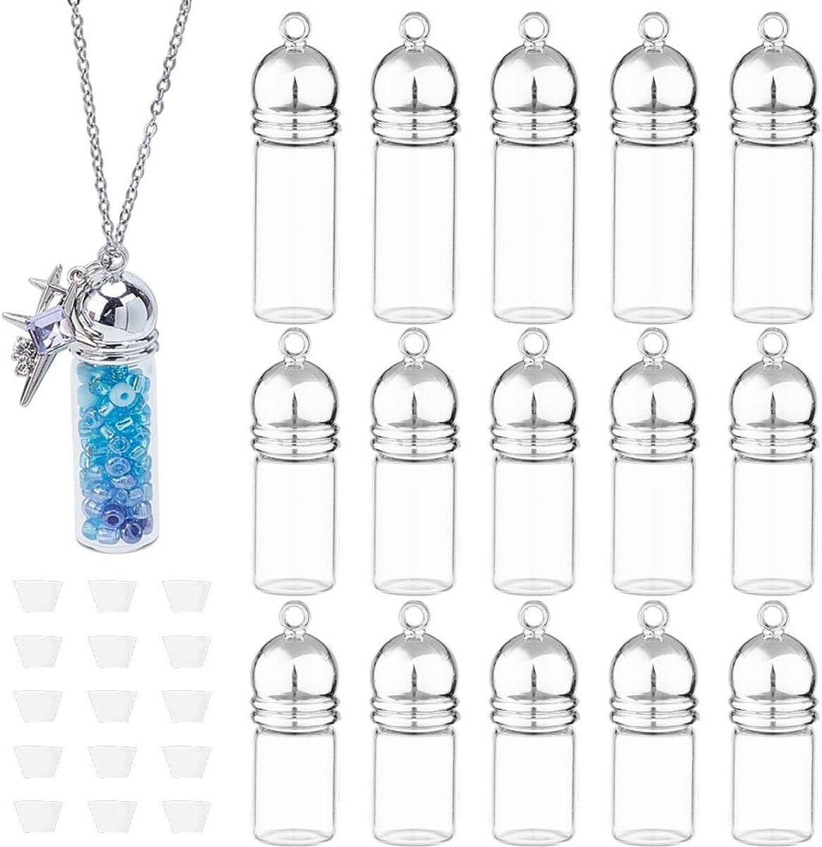 15 Stuks Duidelijke Glazen Fles Hanger voor Sieraden, Parfum Flesje Pendant in 3 Stijlen