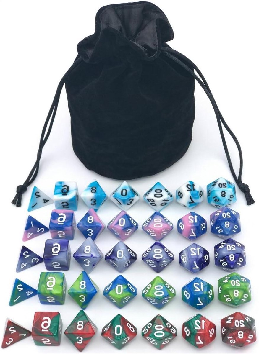 Veelvlakke Dobbelstenen Set - RPG Dobbelstenen - Spelavonturen Spelen - 5 Verschillende Kleurensets - 35 Dobbelstenen - Stijl 01