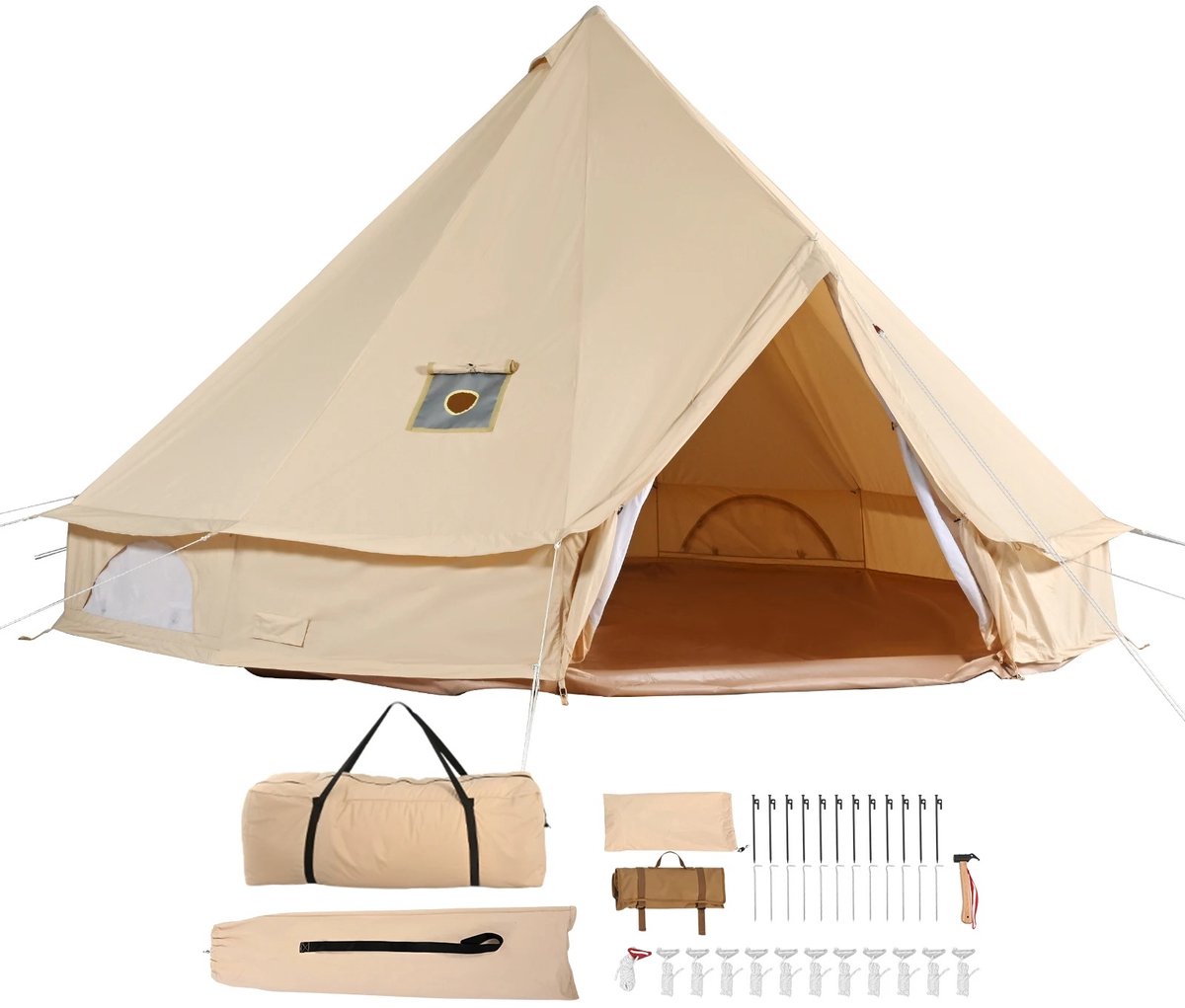 Sello! Canvas Tipi Tent – tent – bell tent – yurt tent – 4-seizoenen – TC-katoen – grondzeil – kachelopening – kamperen – Ø 4 m