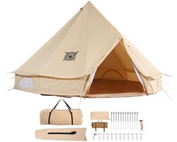Sello! Canvas Tipi Tent – tent – bell tent – yurt tent – 4-seizoenen – TC-katoen – grondzeil – kachelopening – 6 personen – Ø 4 m