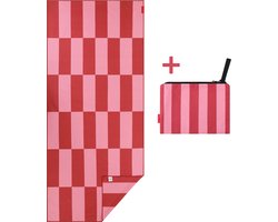PIECE OF SUN® - Luxe Duurzaam Strandlaken 90x200 cm + Beach Pocket – Roze Rood – Zandvrij Sneldrogend Microvezel Badlaken – XXL Strandhanddoek – 85% Gerecycled – Moederdag Cadeau Vrouw