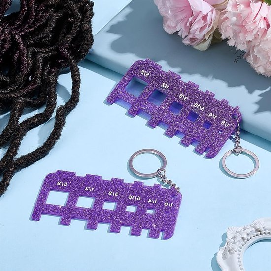 2-Pack Paarse Acryl Micro Locs Maatgereedschap - Brei Gauge Liniaal voor Dreadlocks, Haarstyling en DIY Vlechten Accessoire voor Feestdagen en Salons — afbeelding 3