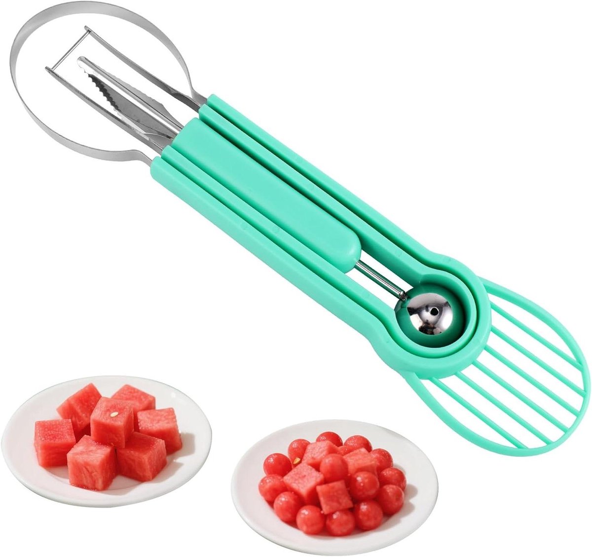 Watermeloen Snijder - Melon Slicer - Fruit Salade Maken - 5-in-1 Functies - 27.5x6.3cm - Groen