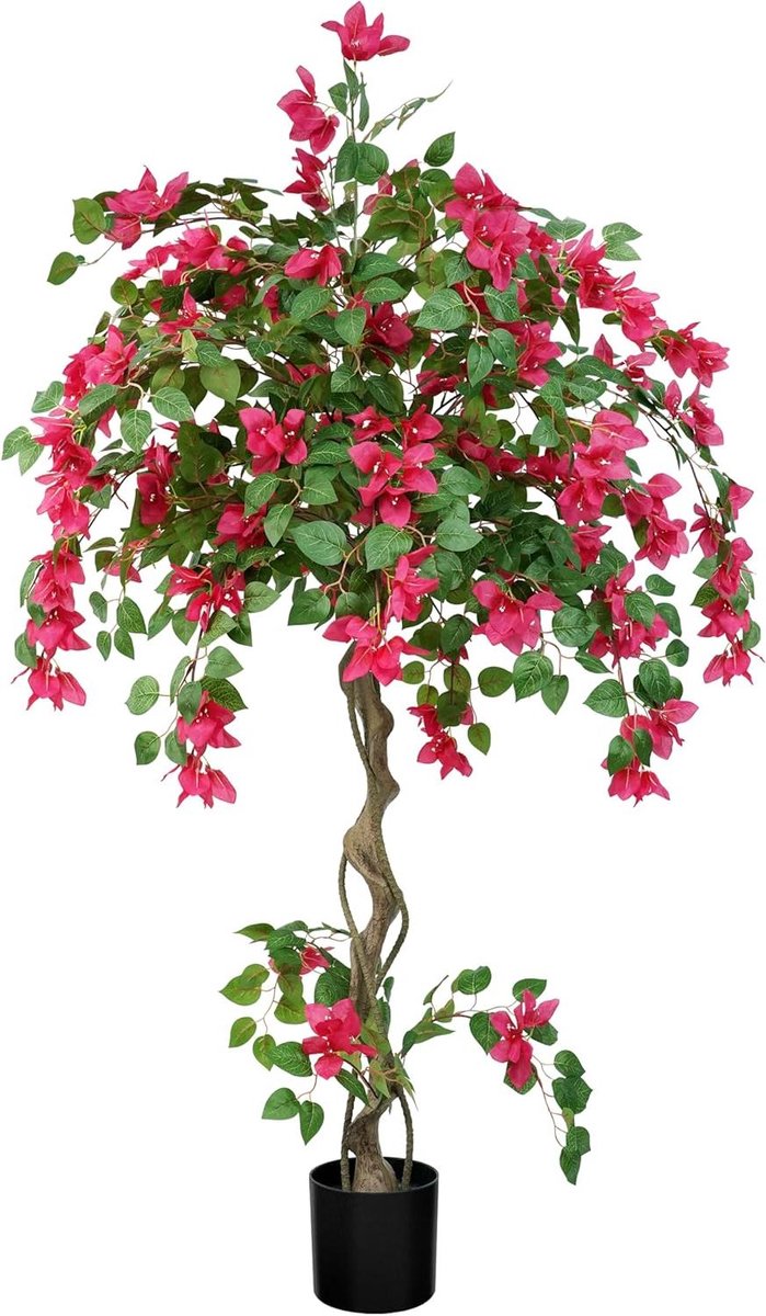 Kunstboom Bougainvillea - Kunstplant met bloemen - Woondecoratie binnen buiten - Onderhoudsarme decoratieve oplossing - 160cm hoog - Roodroze