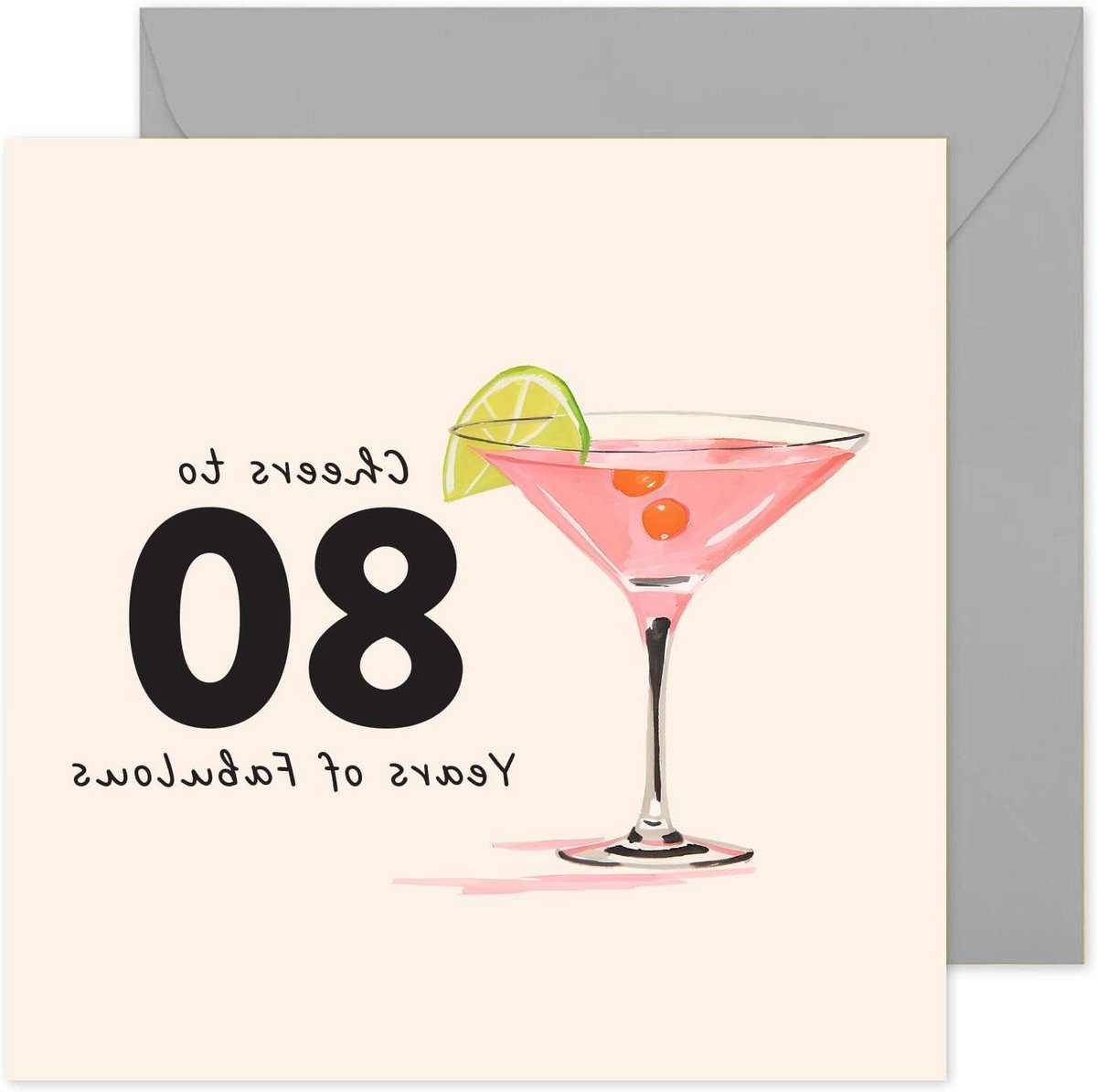 Verjaardagskaart Vrouwen - 80e verjaardag kaart - Speciale gelegenheid vieren - Cocktail thema ontwerp - 150x150mm - Meerkleurig