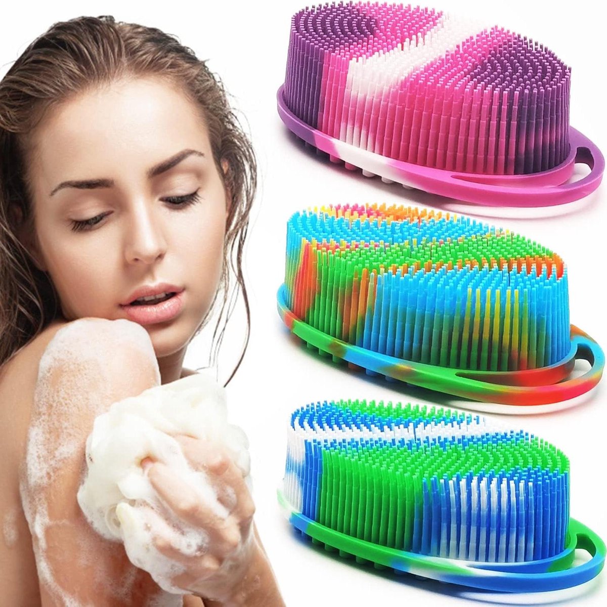 Siliconen Body Scrubber - Badborstel Loofah - Huid Reinigen - Dubbelzijdig Ontwerp - 3 Stuks - Meerdere Kleuren