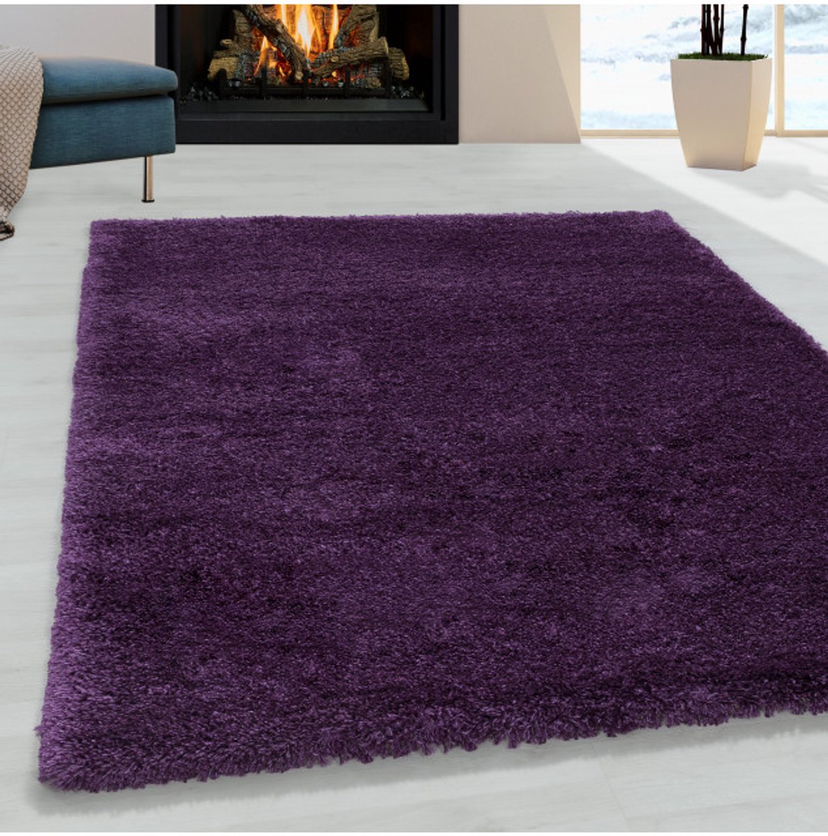 TapisTrend Harig tapijt Paars 200 cm rond vloerkleed voor de woonkamer, aangenaam zacht vloerkleed voor de slaapkamer