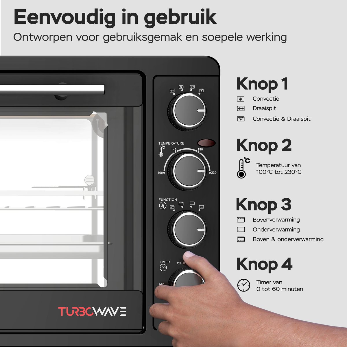 TurboTronic EV45 Vrijstaande Oven - 45L - Instelbare temperatuur en timer - accessoires - Zwart – foto 6