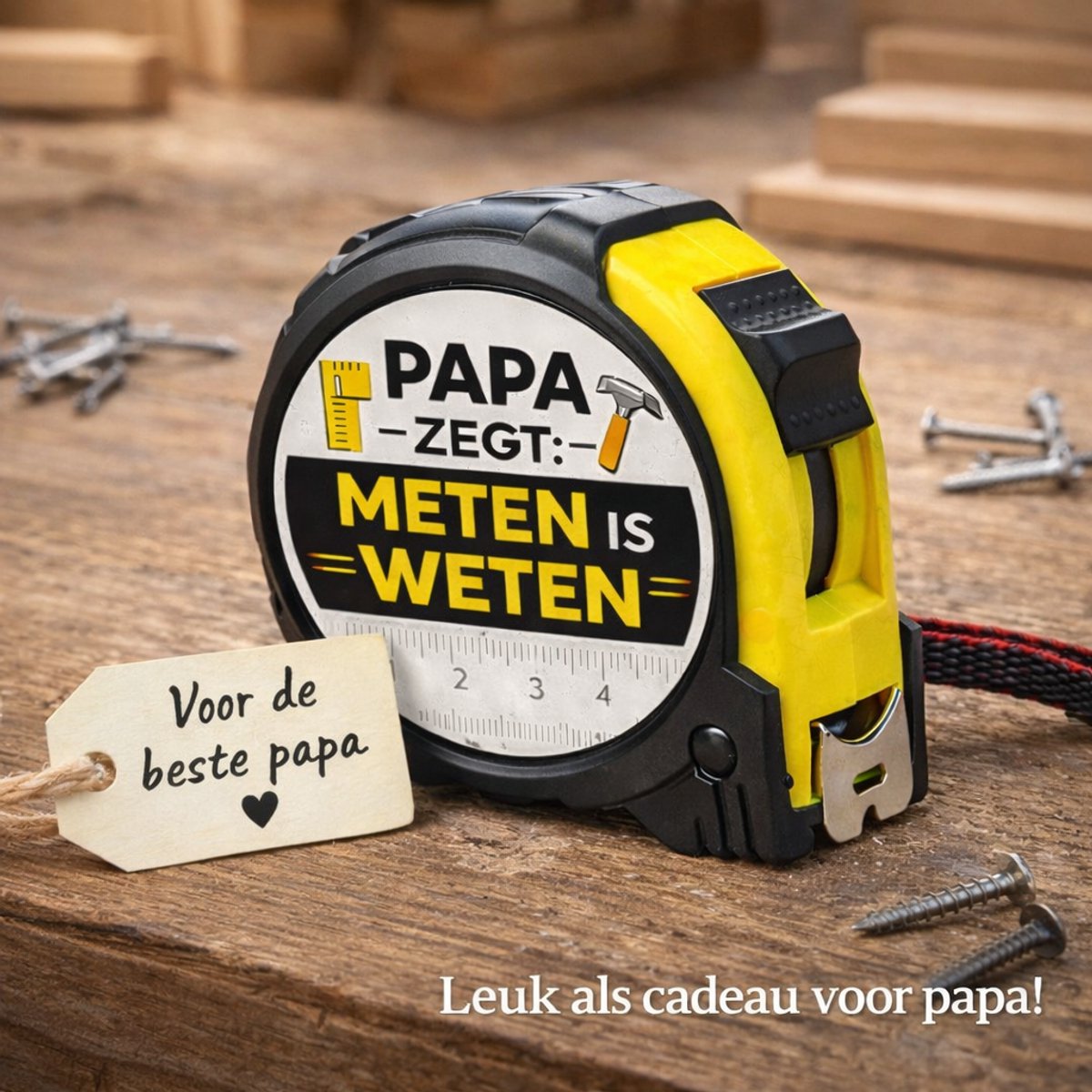 Rolmaat met tekst – Papa zegt meten is weten – Vaderdag cadeau – Origineel cadeau voor papa – Meetlint 5 meter - Cadeau voor klusser -