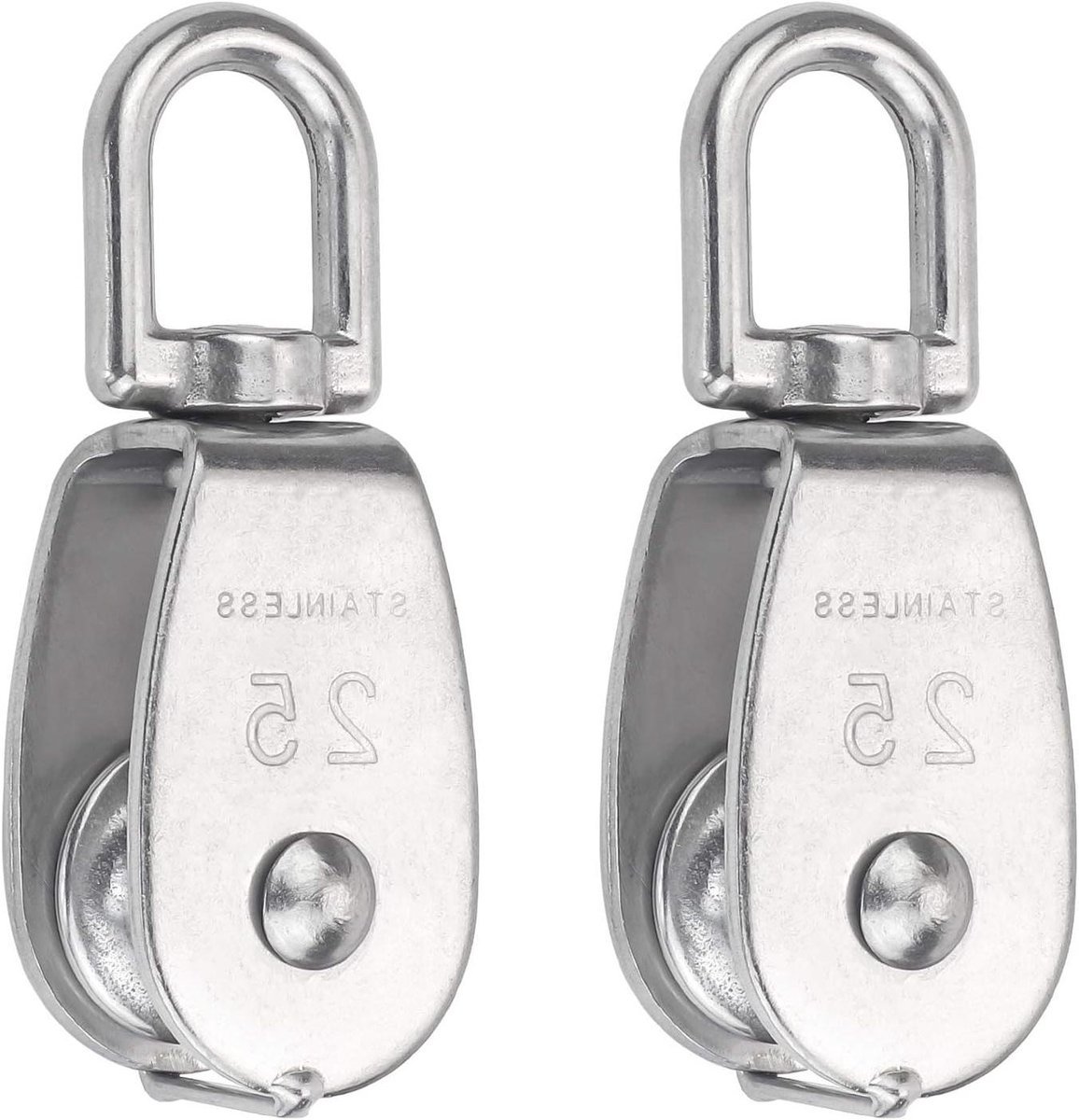 Kabelrol M25 - Katrolhaak Enkel - Lasten Hefen - 360 Graden Rotatie - 75mm Hoog 150kg Max - Zilver
