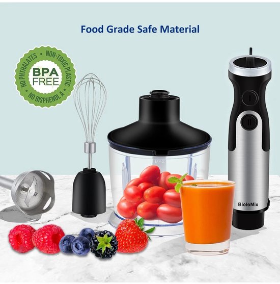 Jensaro Staafmixer 1200W 5-in-1 Set - Krachtige Handblender met Hakmolen 800 ml, Garde en 600 ml Maatbeker - 6Ssnelheden + Turbo - RVS Keukenmachine van Merkloos — afbeelding 2