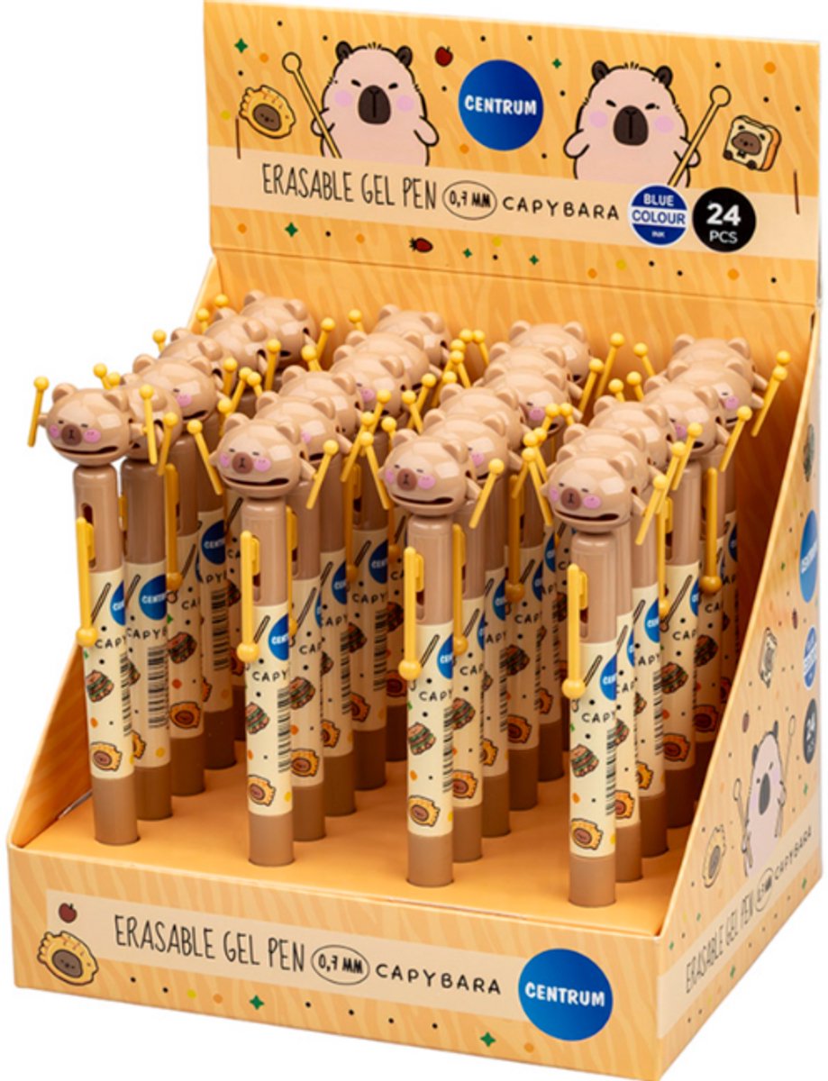 Centrum gelpennen Capybara uitwisbaar blauw 24 stuks display.