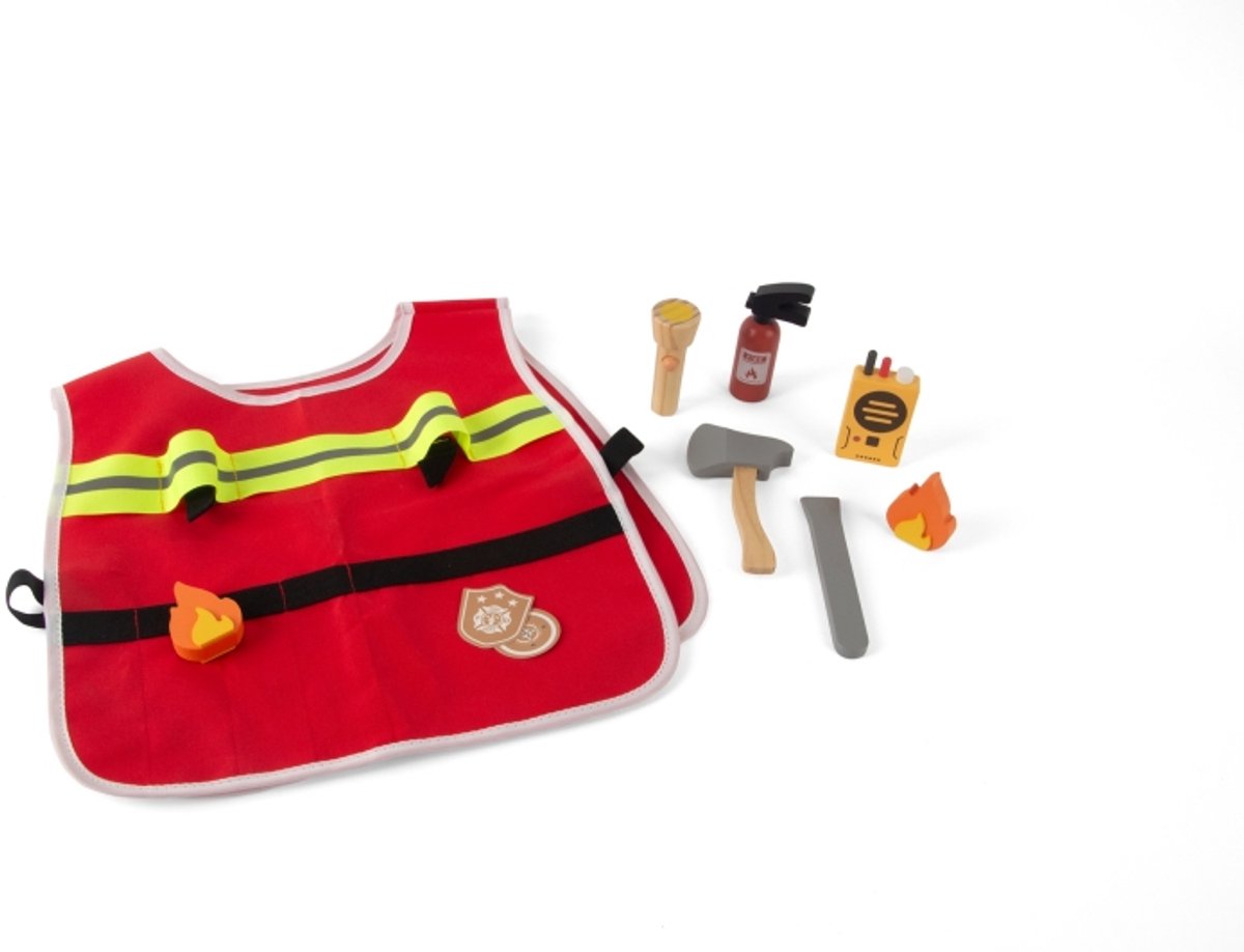 Dantoy houten brandweerset speelgoed in doos 10-delig voor kinderen.