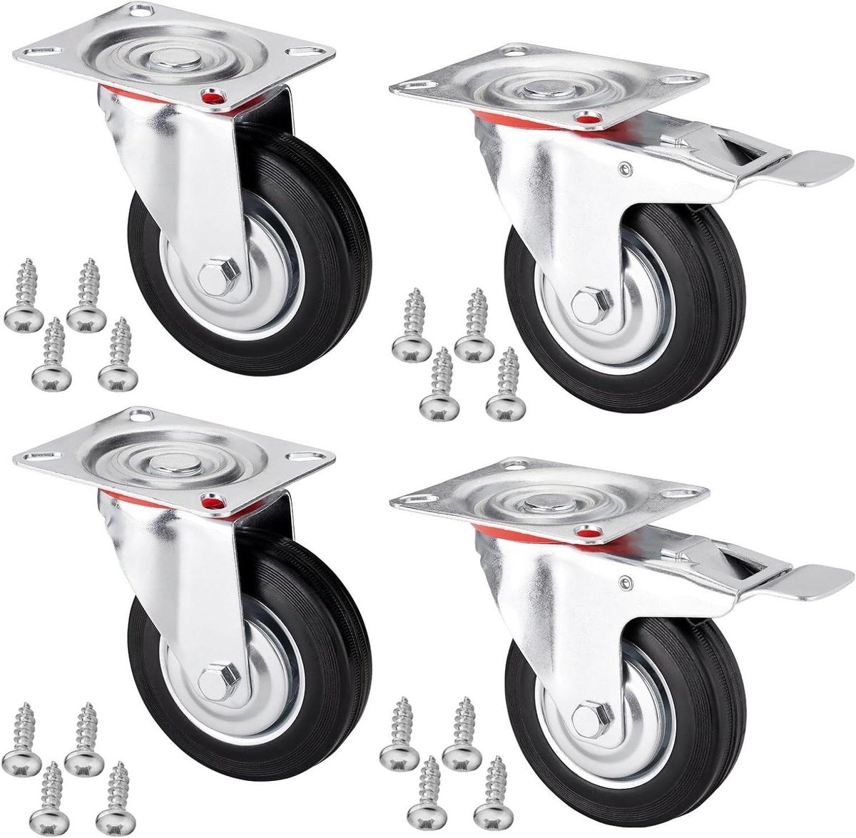 Meubelwielen Set - Zwenkwielen Transportwielen - Meubels Verplaatsen - Zwaarlast Met Rem - 4 stuks 100 mm - Zwart