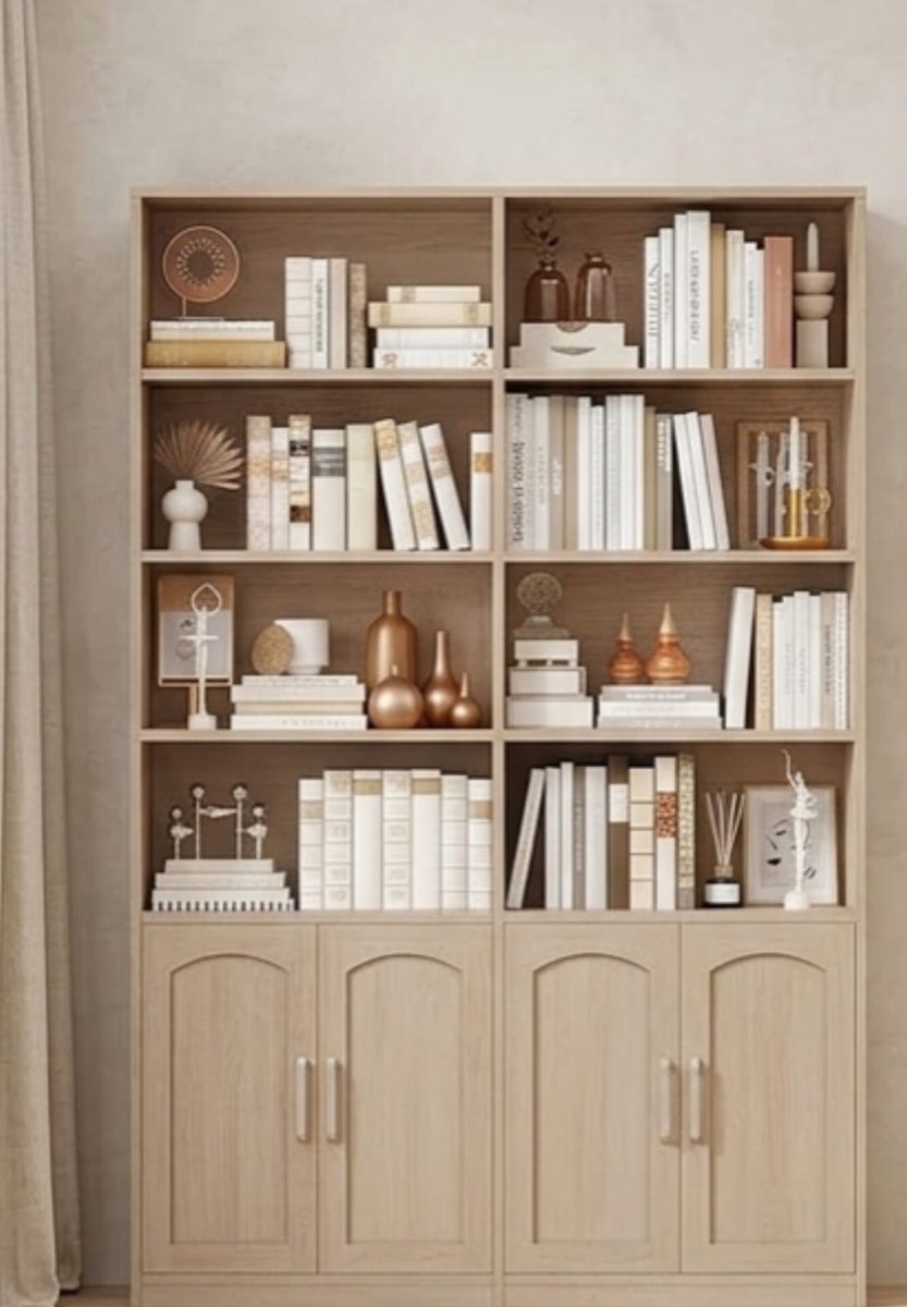 Boekenkast 115x27x185,5 cm met Deuren en 12 Vakken – Hoge Opbergkast / Vitrinekast / Kast voor Woonkamer, Kantoor en Keuken – Modern Design Eiken – Urbanhome