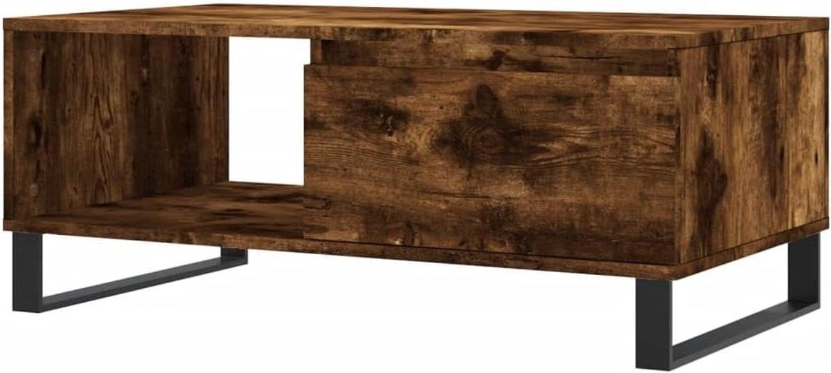 Salontafel - Koffietafel Bijzettafel - Woonkamer Opbergen - Met Lade en Vak - 90x50x36.5 cm - Gerookt eiken