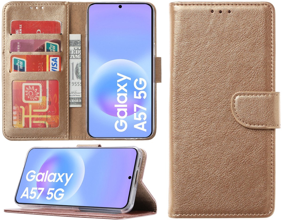 Hoesje geschikt voor Samsung Galaxy A57 hoesje - Arara bookcase - Goud