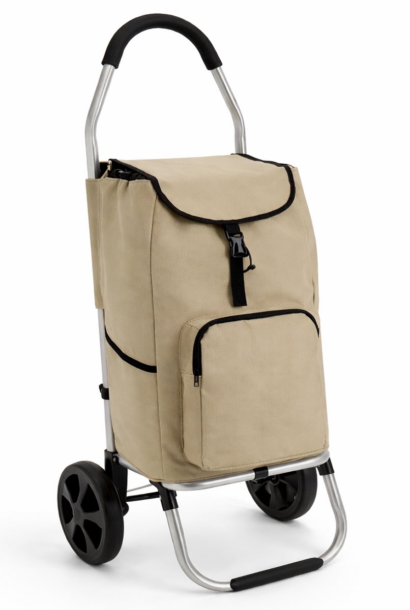 Dreamble® | Luxe Boodschappentrolley | Boodschappenwagen | Beige/Creme | Extra Hoog (103cm) en groot (50 Liter) | Koelvak met rits | 2 ophanghaken | Extra grote wielen | Steekwagenfunctie | Opvouwbaar | Lichtgewicht | 4 extra vakken | Waterdicht