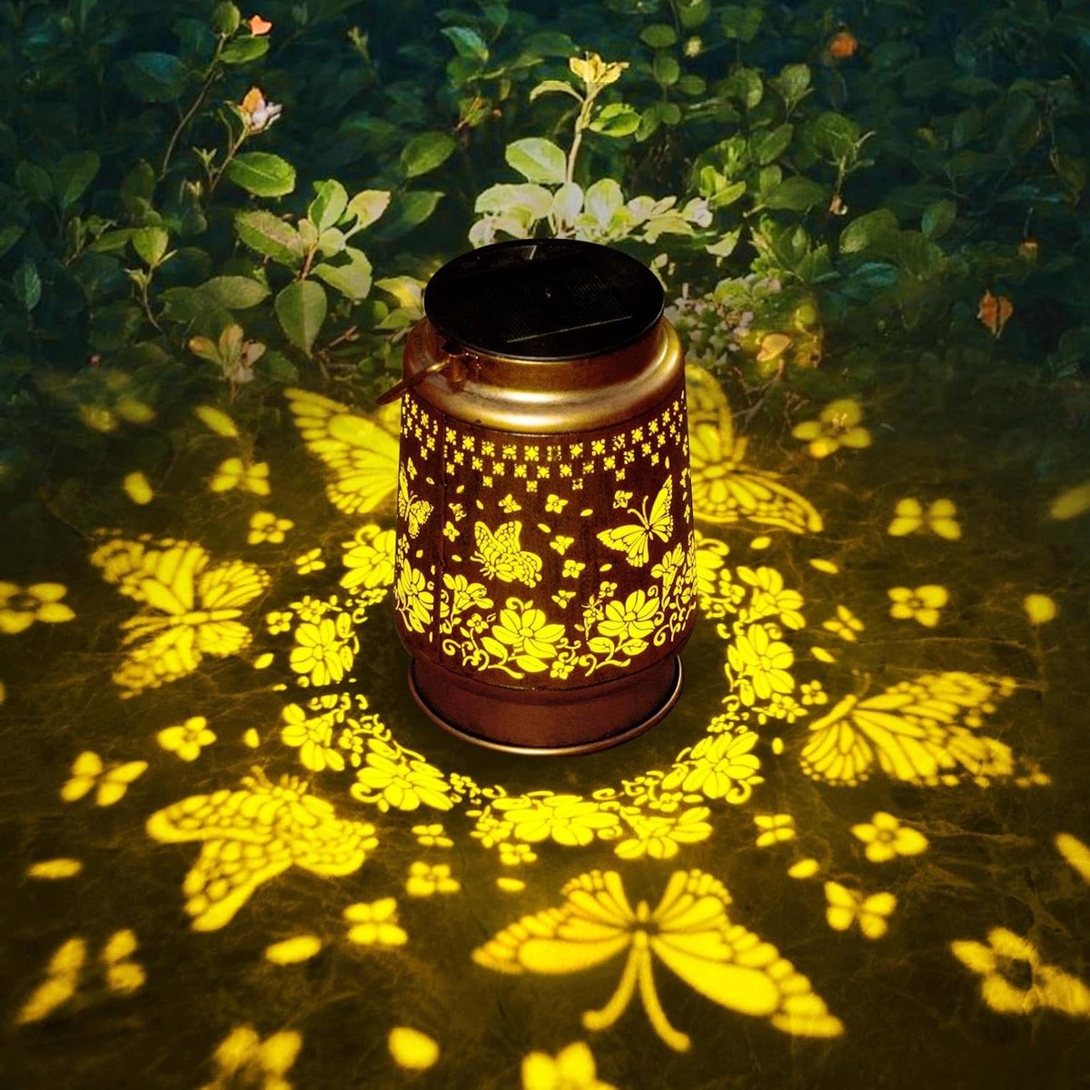 Zonne Kolibrie Lantaarn - Tuinverlichting Solar - Buiten Decoratie - Kattensilhouet Ontwerp - 17.5 cm Hoog - Koper