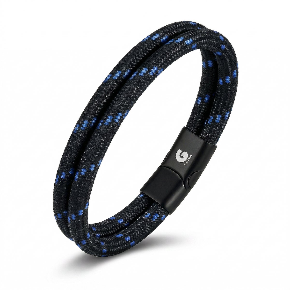 Armband Dames Touw 17,5cm Heren Dubbel Snoer Zwart - Blauw Galeara Design NOA