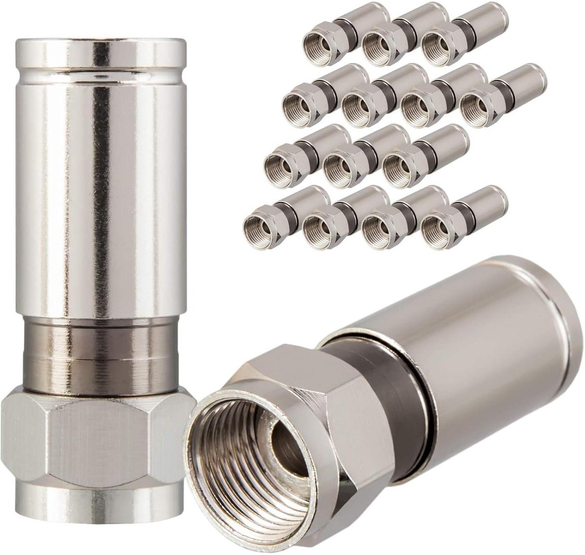 Compressie F-stekkers - Coax stekkers - SAT kabel installeren - Volledig metalen uitvoering - 16 stuks - Zilver