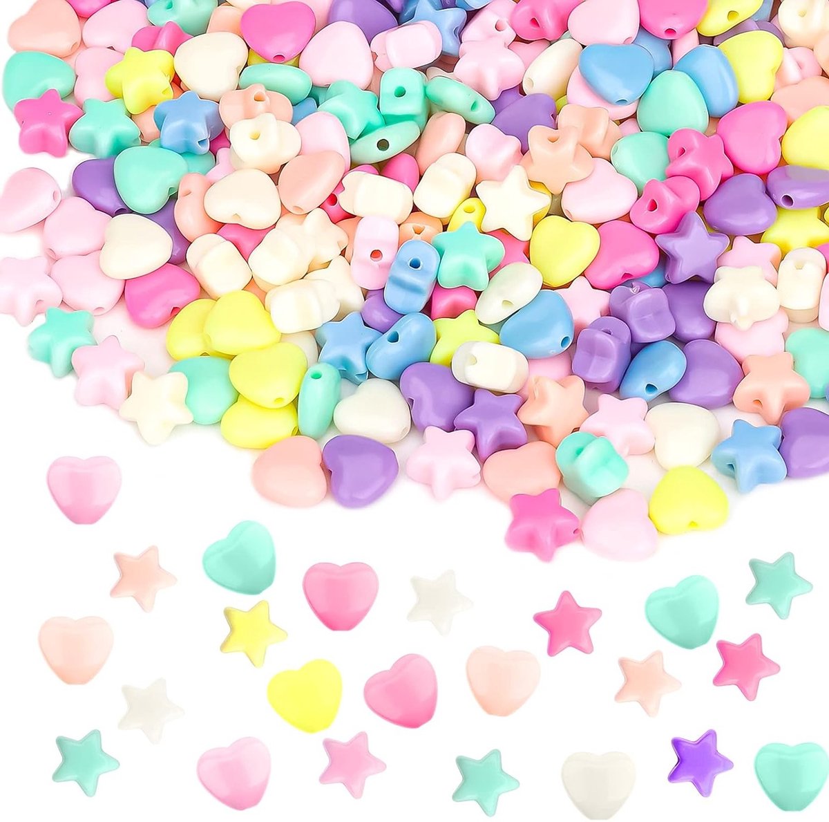 400 Stuks Plastic Pastel Kralen, Assortiment Multicolor Acryl Hart en Ster Kralen voor DIY Sieraden en Armbanden Maken