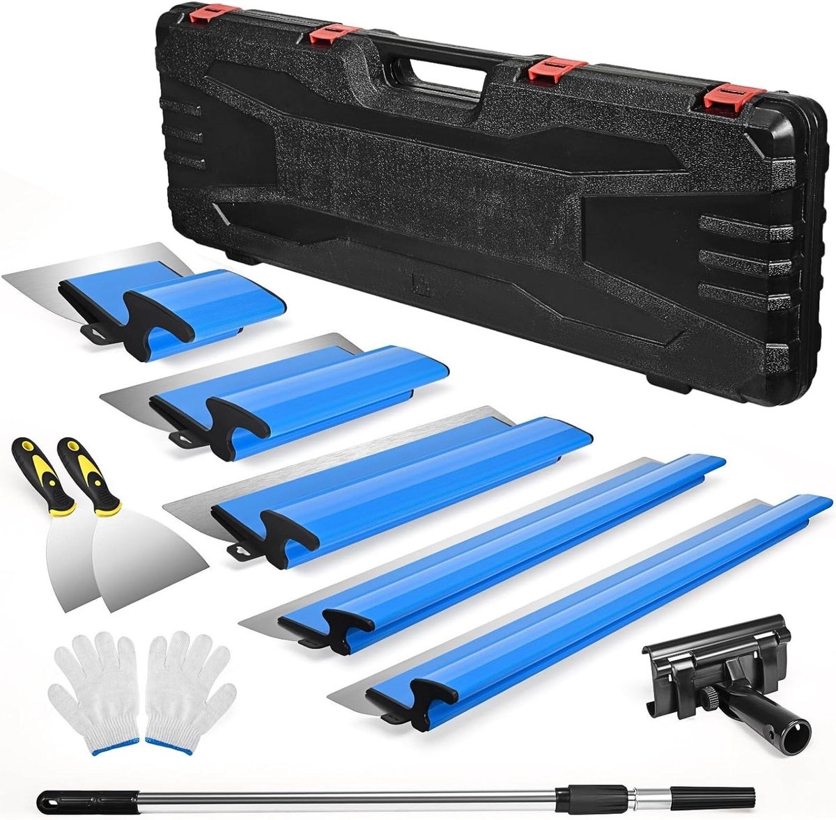 Spatel Set - Keuken Spatels - Gipsplaten Aanbrengen - Flexibele Telescoopstang - 5 delig - Blauw