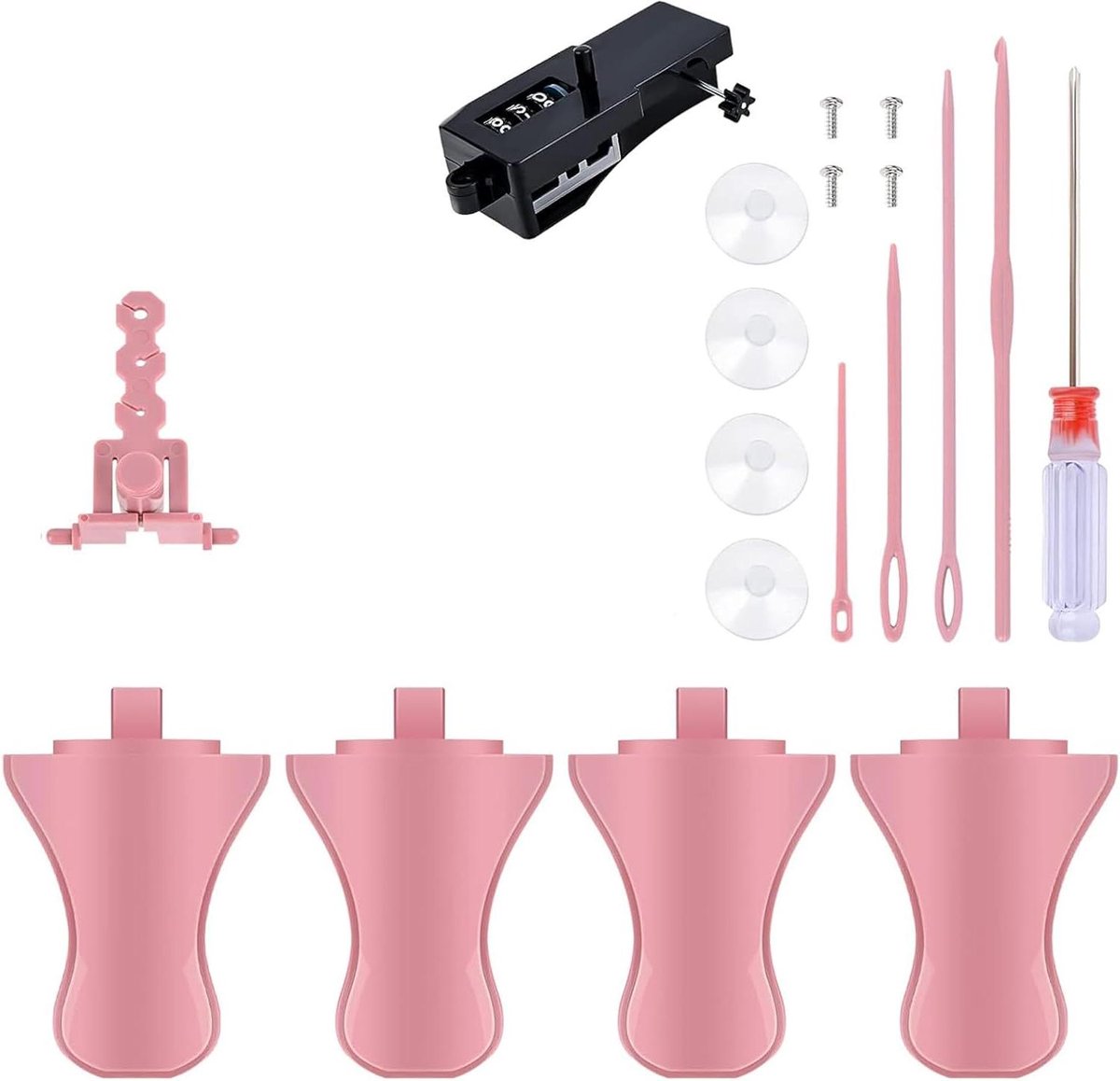 Breimachines Accessoires Set - Breihaken Kit - Breien Versnellen - Digitale Teller Inclusief - 19 Delig - Grijs