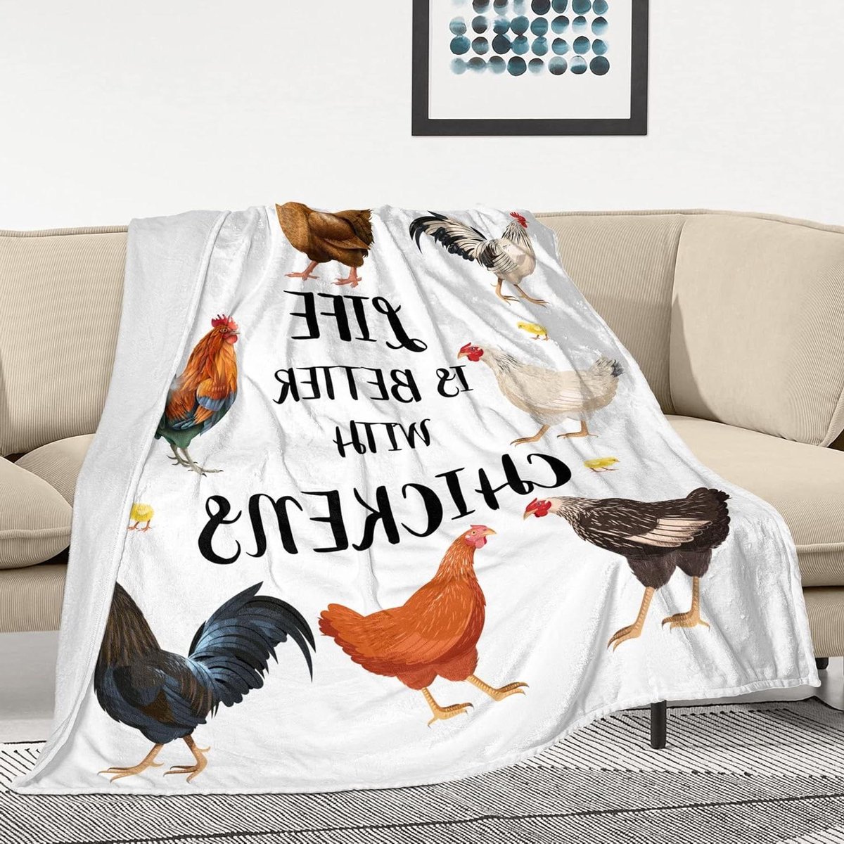Kip Gedrukte Deken - Zachte Pluche Deken - Bank Decoreren - Dubbelzijdig Zacht - 50 x 60 inch - Wit