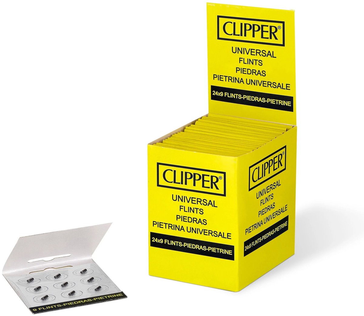 Clipper® Vuursteentjes - Flints - 9 stuks per blister - Display a 24 blisters