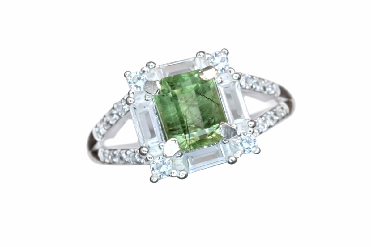 925 Sterling Zilveren Ring met Rutiel Peridoot - Damesring Groen - 13,35 Karaat - Maat 7