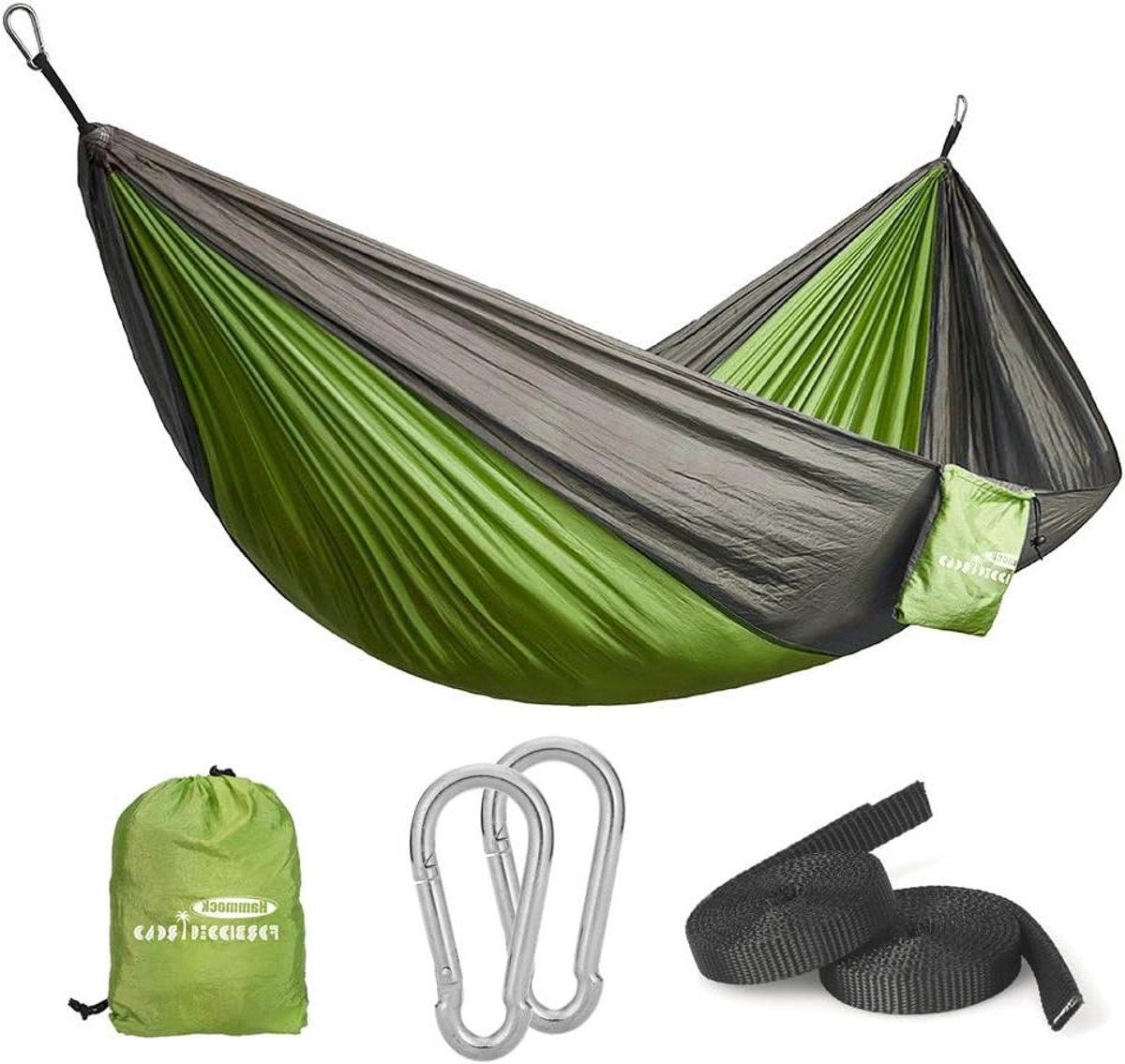 Kampeerhangmat - Parachute hangmat - Outdoor ontspanning - 210D Nylon Taffeta - 260 x 140 cm - Groen & Grijs