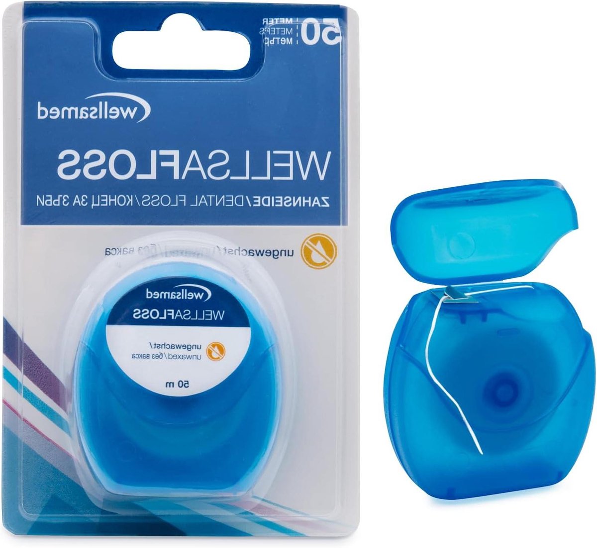 Golvende Tandzijde - Ongewaxte Floss - Tanden Reinigen - Dunne Gladde Structuur - 50 m - Blauw