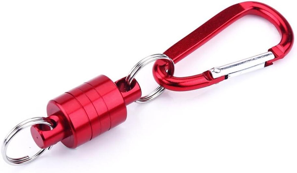 Visnet Houder - Karabijn Clip - Vissen en Klimmen - Sterke Magneetkracht - 9.5 cm Lengte - Rood