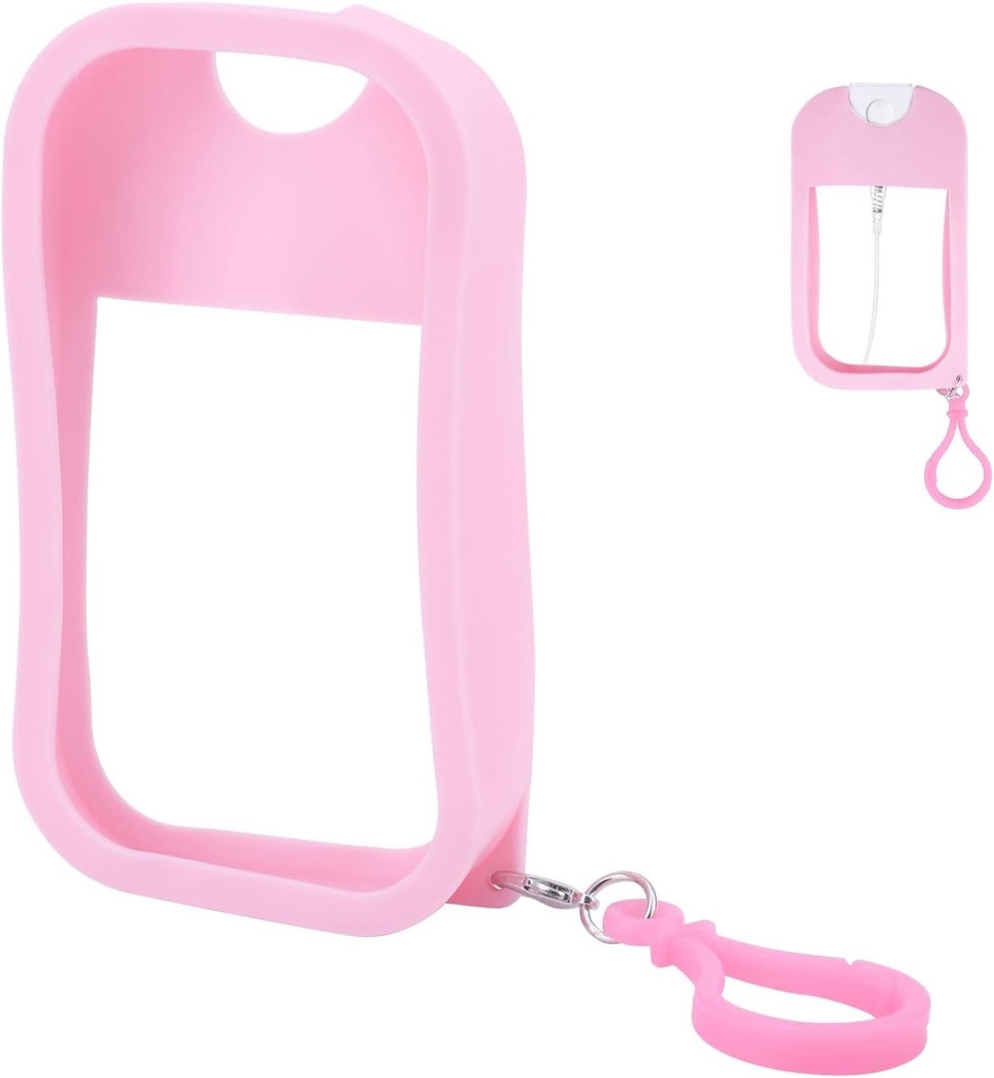 Siliconen draagbare sprayfles met kleurrijke hoes en sleutelhanger voor handdesinfectie, parfum en make-upopslag (roze)