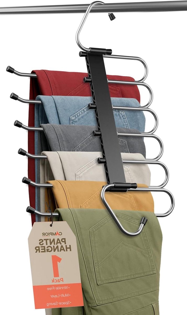 Broek Hanger - Garderobe Organizer - Kast Ruimte Besparen - 6 Laags S-Type - 1 Stuks - Zwart