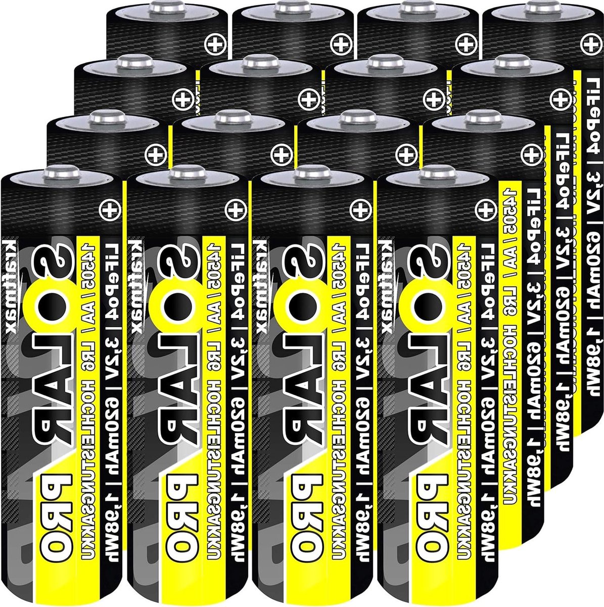 Zonne-energie Batterijen - Oplaadbare AA Batterijen - Buitenverlichting Voeden - LiFePO4 Celchemie - 16 stuks - Niet van toepassing