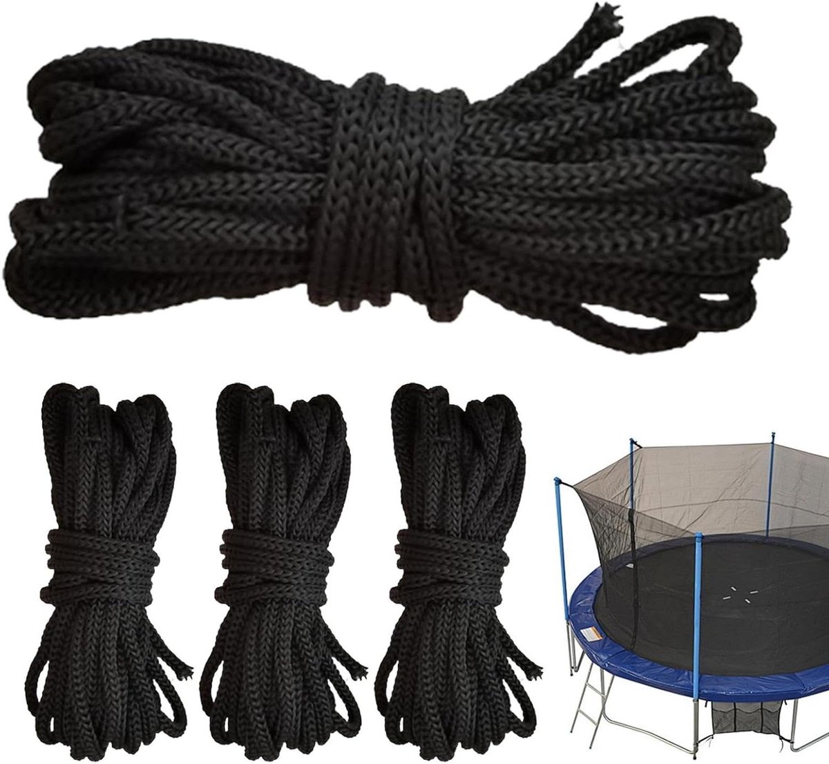 Trampoline Net Touw - Verbindingskoord Net - Trampoline Beveiligen - Slijtvast PP Materiaal - 4 stuks 4.6m - Zwart