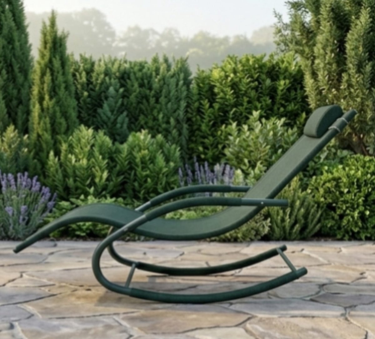 Zonneligstoel 2 Personen 150x63x83 cm – Schommel Ligbed met Hoofdkussen, Weerbestendige Tuinligstoel voor Balkon, Terras & Camping – Donkergroen – Urbanhome